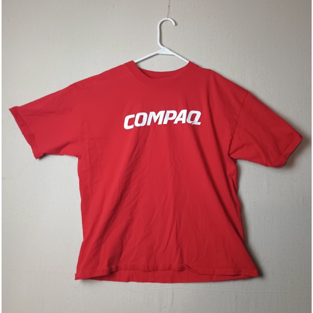 Gildan Compaq Computers Logo Graphic Tee Red Short Sleeve Casual XL Vtg Y2K P